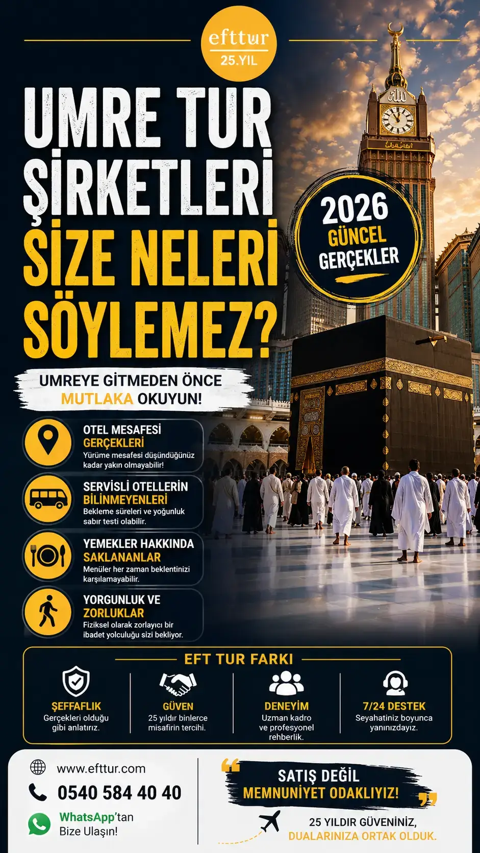 umre tur şirketleri size neleri söylemez dikey kapak görseli Kabe Mekke umre gerçekleri 2026